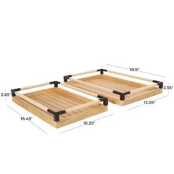 Brown Wood Slatted Tray With Elevated Woven Sides & Black Metal Corners Set -Michaels Decor Sale D758535S 3
