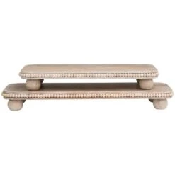 Light Brown Mango Wood Beaded Decorative Tray Set -Michaels Decor Sale D760311S 4