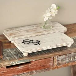 Light Brown Mango Wood Beaded Decorative Tray Set -Michaels Decor Sale D760311S 6