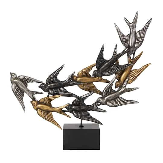 19.5" Black Metallic Flying Flock Of Birds Sculpture Décor 4 19.5" Black Metallic Flying Flock Of Birds Sculpture Décor - Image 2