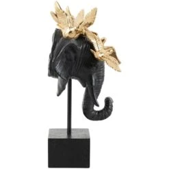 21" Black & Gold Polystone Elephant Head With Birds Statue -Michaels Decor Sale D760320S 2
