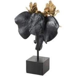 21" Black & Gold Polystone Elephant Head With Birds Statue -Michaels Decor Sale D760320S 7