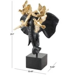 21" Black & Gold Polystone Elephant Head With Birds Statue -Michaels Decor Sale D760320S 8