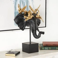 21" Black & Gold Polystone Elephant Head With Birds Statue -Michaels Decor Sale D760320S 9