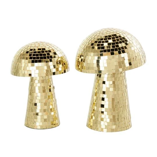 Gold Mushroom Mosaic Mirrored Sculpture Set 3 Gold Mushroom Mosaic Mirrored Sculpture Set
