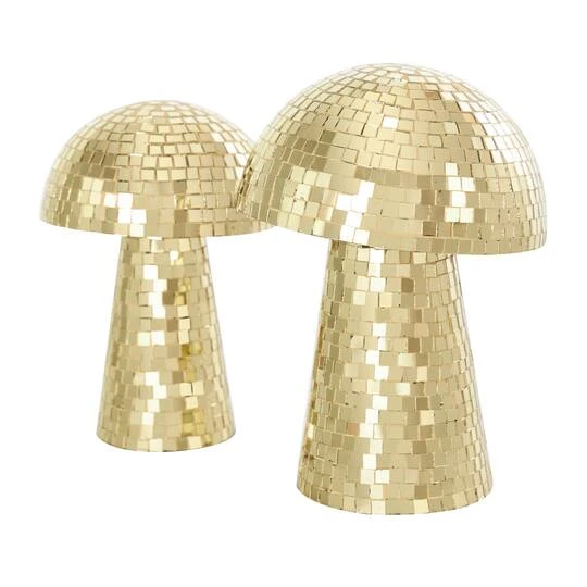 Gold Mushroom Mosaic Mirrored Sculpture Set 5 Gold Mushroom Mosaic Mirrored Sculpture Set - Image 3
