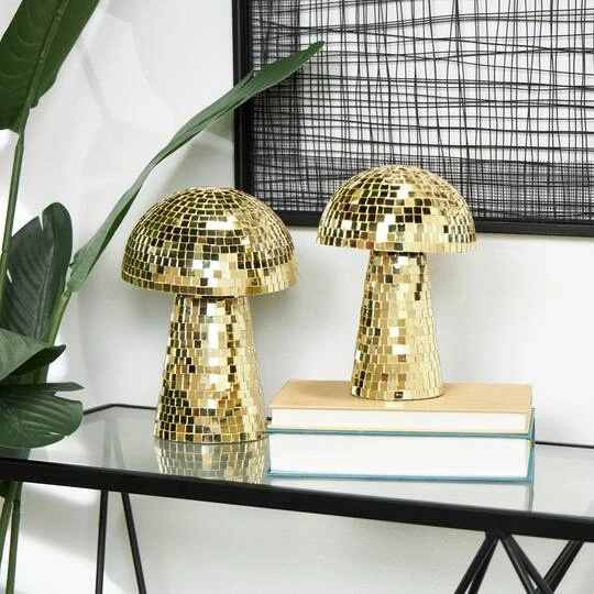 Gold Mushroom Mosaic Mirrored Sculpture Set 12 Gold Mushroom Mosaic Mirrored Sculpture Set - Image 10