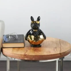 8" Black Ceramic Bulldog Sculpture With Gold Accents -Michaels Decor Sale D760405S 10