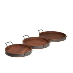Round Wood Decorative Nesting Tray Set Brown