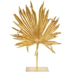 26" Gold Leaf Textured Metallic Palm Sculpture With Stand