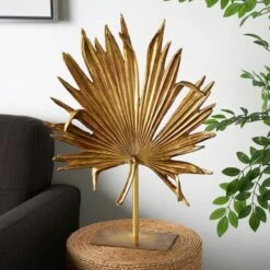 26" Gold Leaf Textured Metallic Palm Sculpture With Stand -Michaels Decor Sale D760432S 7