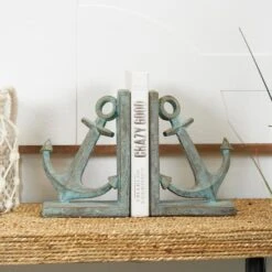 8.5" Blue Polystone Anchor Distressed Patina Bookends With Gold Foil Accents Set 13 8.5" Blue Polystone Anchor Distressed Patina Bookends With Gold Foil Accents Set -Michaels Decor Sale D760475S 10