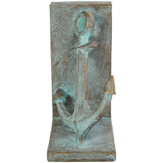 8.5" Blue Polystone Anchor Distressed Patina Bookends With Gold Foil Accents Set 7 8.5" Blue Polystone Anchor Distressed Patina Bookends With Gold Foil Accents Set - Image 5