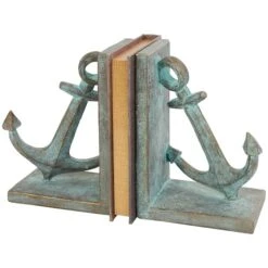 8.5" Blue Polystone Anchor Distressed Patina Bookends With Gold Foil Accents Set 19 8.5" Blue Polystone Anchor Distressed Patina Bookends With Gold Foil Accents Set -Michaels Decor Sale D760475S 8