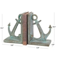 8.5" Blue Polystone Anchor Distressed Patina Bookends With Gold Foil Accents Set 14 8.5" Blue Polystone Anchor Distressed Patina Bookends With Gold Foil Accents Set -Michaels Decor Sale D760475S 9