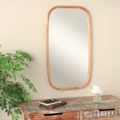 40" Brown Simplistic Wooden Wall Mirror With Rounded Edges -Michaels Decor Sale D760568S 9