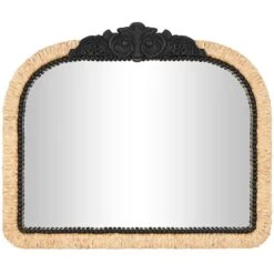 35" Brown & Black Woven Floral Rattan Wall Mirror With Beaded Detailing -Michaels Decor Sale D760575S 1 1