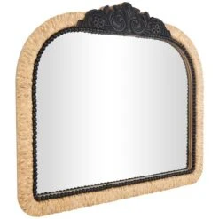 35" Brown & Black Woven Floral Rattan Wall Mirror With Beaded Detailing -Michaels Decor Sale D760575S 3