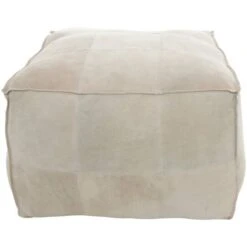 28" Leather Low Profile Square Pouf With Patchwork Design Gray