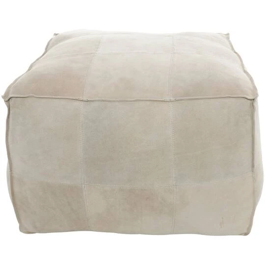 28" Leather Low Profile Square Pouf With Patchwork Design Gray 3 28" Leather Low Profile Square Pouf With Patchwork Design Gray