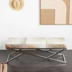 Light Gray Leather Geometric Bench With Angled Silver Metal Base 23 Light Gray Leather Geometric Bench With Angled Silver Metal Base -Michaels Decor Sale D760618S 10
