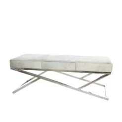 Light Gray Leather Geometric Bench With Angled Silver Metal Base 15 Light Gray Leather Geometric Bench With Angled Silver Metal Base -Michaels Decor Sale D760618S 2