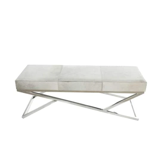 Light Gray Leather Geometric Bench With Angled Silver Metal Base 7 Light Gray Leather Geometric Bench With Angled Silver Metal Base - Image 5