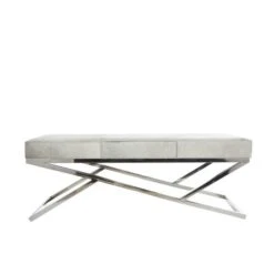 Light Gray Leather Geometric Bench With Angled Silver Metal Base 21 Light Gray Leather Geometric Bench With Angled Silver Metal Base -Michaels Decor Sale D760618S 8