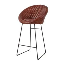 41.5" Leather Round Diamond Tufted Bar Stool With High Back Dark Tan -Michaels Decor Sale D760625S 1 1