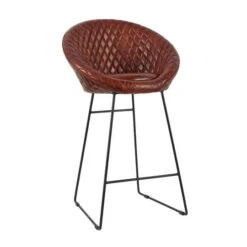 41.5" Leather Round Diamond Tufted Bar Stool With High Back Dark Tan -Michaels Decor Sale D760625S 3
