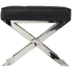 19" Leather Stool With Stainless Steel Supports Black -Michaels Decor Sale D760628S 2