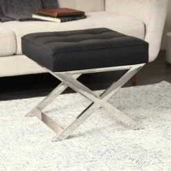 19" Leather Stool With Stainless Steel Supports Black -Michaels Decor Sale D760628S 6