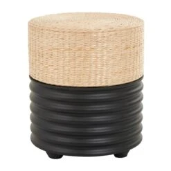 18" Two-Toned Stool With Seagrass Top Black