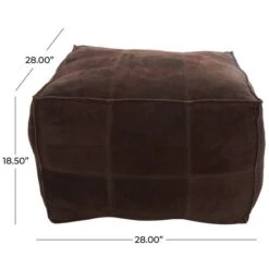 28" Leather Low Profile Square Pouf With Patchwork Design Dark Brown -Michaels Decor Sale D760634S 9