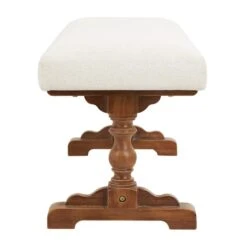 Cream Fabric Bench With Brown Turned Legs 14 Cream Fabric Bench With Brown Turned Legs -Michaels Decor Sale D760636S 2