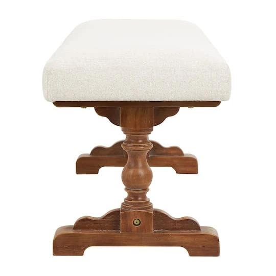 Cream Fabric Bench With Brown Turned Legs 7 Cream Fabric Bench With Brown Turned Legs - Image 5