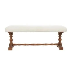Cream Fabric Bench With Brown Turned Legs 13 Cream Fabric Bench With Brown Turned Legs -Michaels Decor Sale D760636S 3