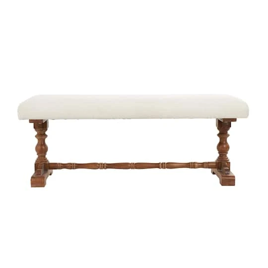 Cream Fabric Bench With Brown Turned Legs 6 Cream Fabric Bench With Brown Turned Legs - Image 4
