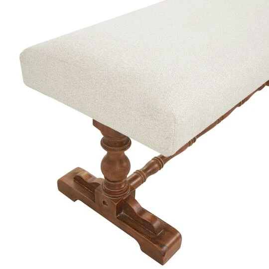 Cream Fabric Bench With Brown Turned Legs 8 Cream Fabric Bench With Brown Turned Legs - Image 6