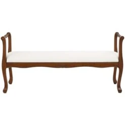 55" Cream Fabric Arm Bench With Brown Traditional Wood Turned Legs -Michaels Decor Sale D760637S 2