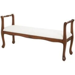 55" Cream Fabric Arm Bench With Brown Traditional Wood Turned Legs -Michaels Decor Sale D760637S 6