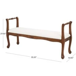 55" Cream Fabric Arm Bench With Brown Traditional Wood Turned Legs -Michaels Decor Sale D760637S 7