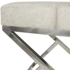 21" Light Gray Leather Geometric Stool With Metal Base -Michaels Decor Sale D760638S 2