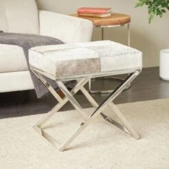 21" Light Gray Leather Geometric Stool With Metal Base -Michaels Decor Sale D760638S 5