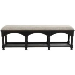 59" Black & Beige Fabric Arched Storage Bench With Traditional Turned Legs -Michaels Decor Sale D760639S 2