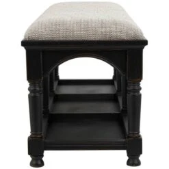 59" Black & Beige Fabric Arched Storage Bench With Traditional Turned Legs -Michaels Decor Sale D760639S 3