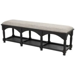 59" Black & Beige Fabric Arched Storage Bench With Traditional Turned Legs -Michaels Decor Sale D760639S 6