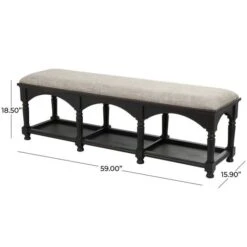 59" Black & Beige Fabric Arched Storage Bench With Traditional Turned Legs -Michaels Decor Sale D760639S 7