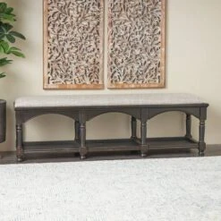 59" Black & Beige Fabric Arched Storage Bench With Traditional Turned Legs -Michaels Decor Sale D760639S 8