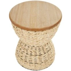 19" Rattan Woven Stool With Wood Tabletop And Black Frame Light Brown -Michaels Decor Sale D760642S 2